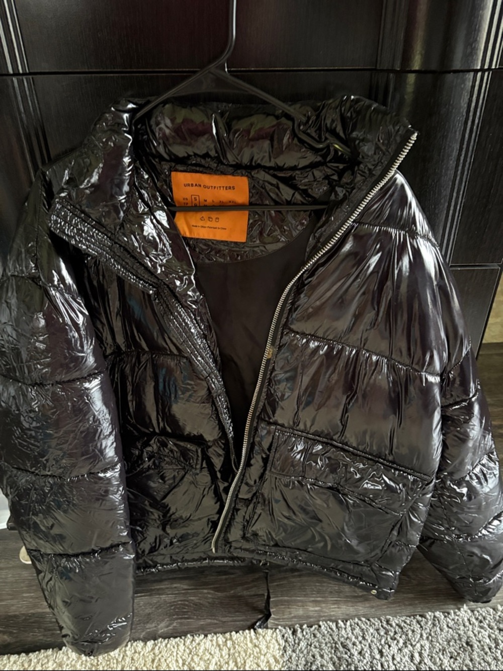 Urban Outfitters Black High-Shine Quilted Puffer Jacket